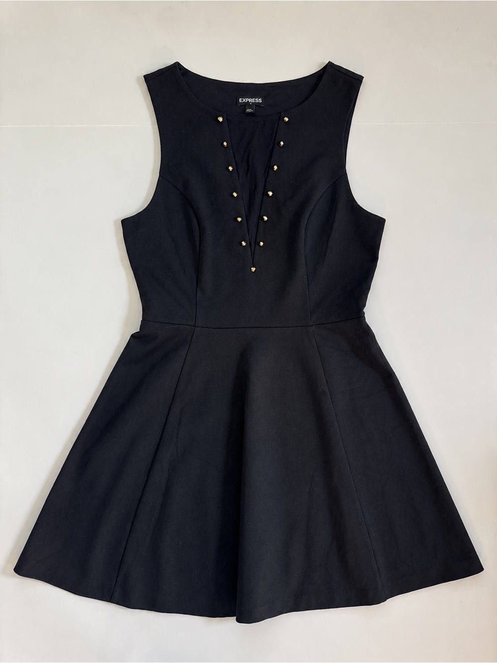 Express Black Sleeveless Fit-and-Flare Dress with Gold Studs